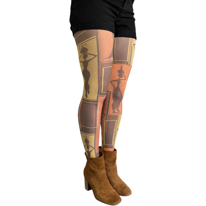Multicolored African Art patterned tights featuring expressive cultural-inspired artwork and modern style