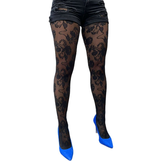 Black Flower Lace Tights For Women - AQUALTA