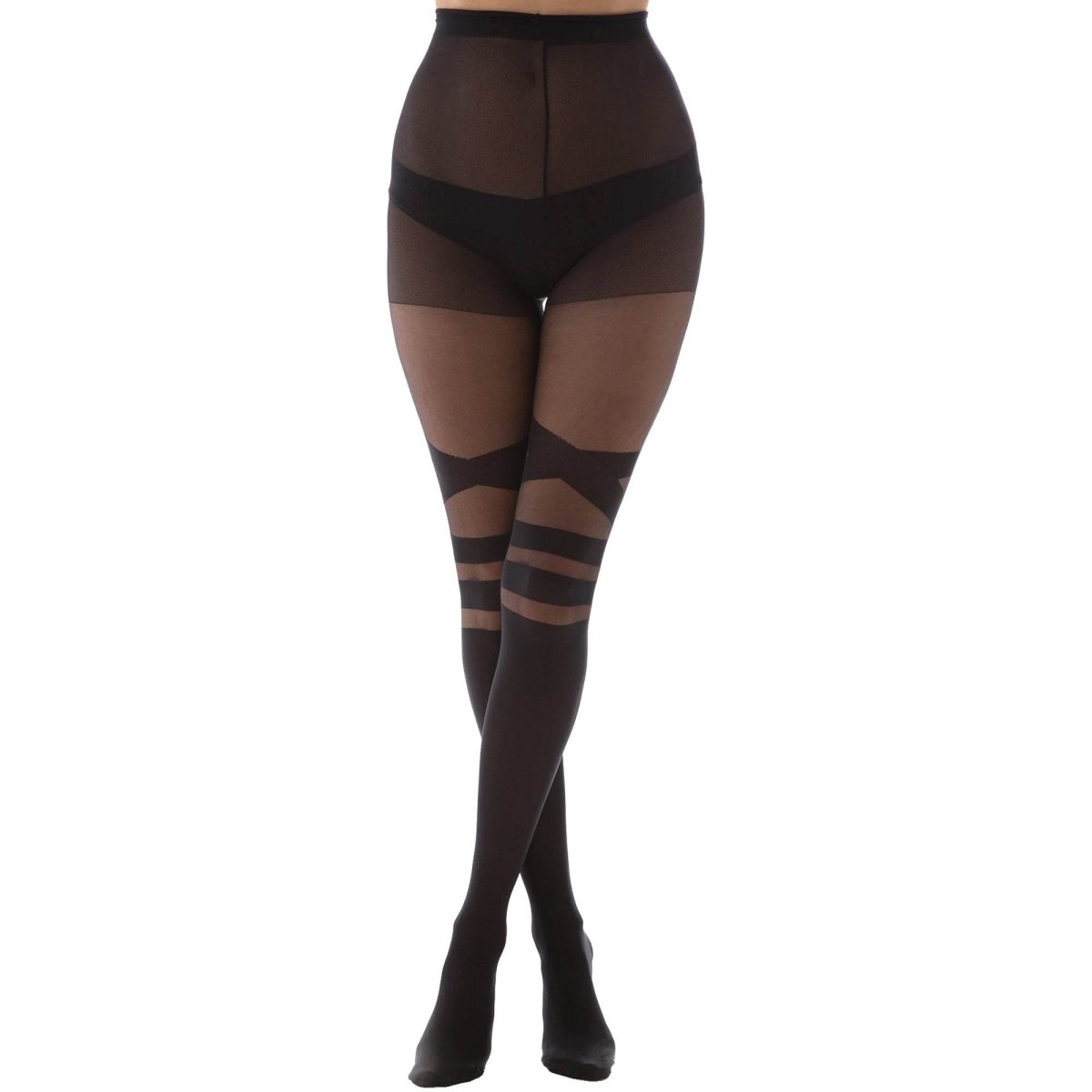 Black Graphic Patterned Tights V - Strap - AQUALTA