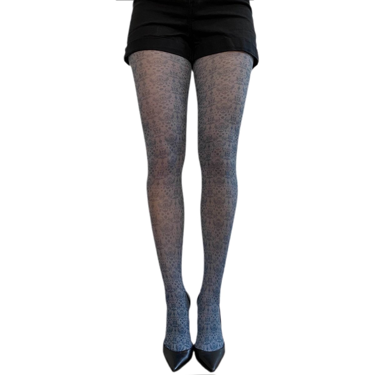 Black Gray Damask Patterned tights - AQUALTA