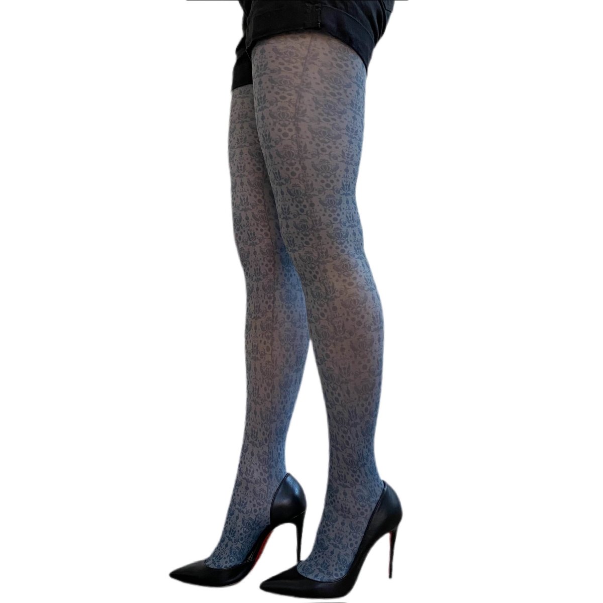 Black Gray Damask Patterned tights - AQUALTA