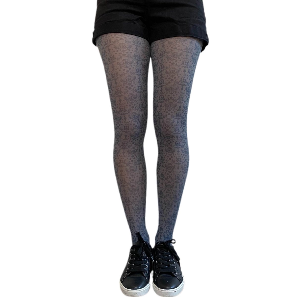 Black Gray Damask Patterned tights - AQUALTA