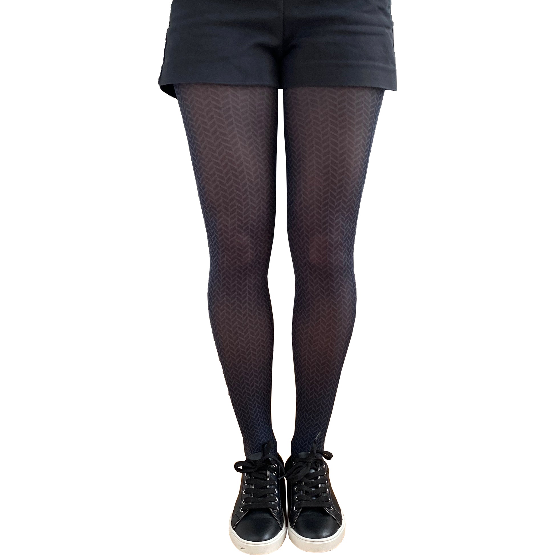 Black Opaque Herringbone Patterned Tights for Women Malka Chic