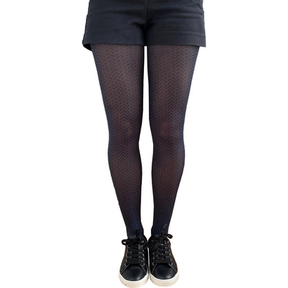 Black Opaque Herringbone Patterned Tights for Women Malka Chic
