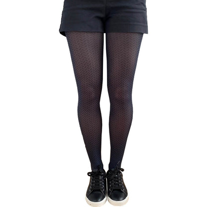 Black Gray Patterned Herringbone Tights - AQUALTA