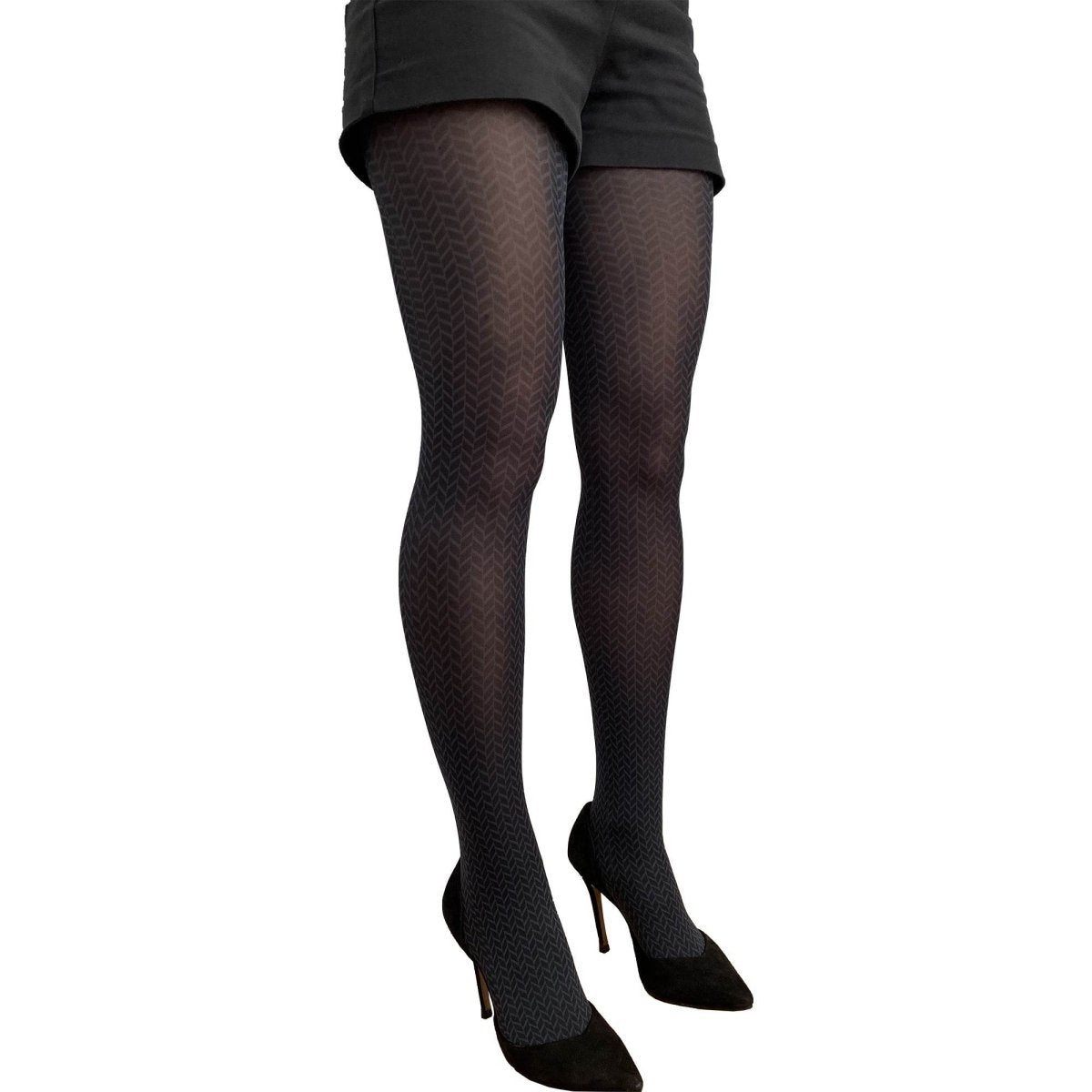 Black Gray Patterned Herringbone Tights - AQUALTA