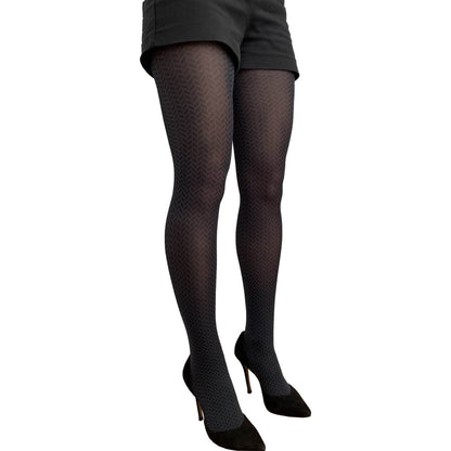 Black Gray Patterned Herringbone Tights - AQUALTA