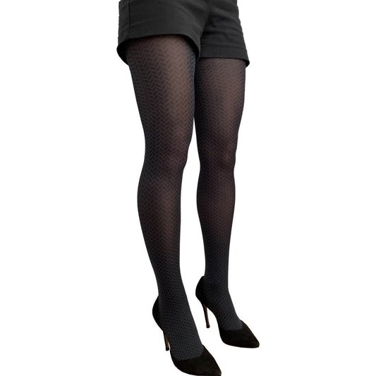 Black Gray Patterned Herringbone Tights - AQUALTA