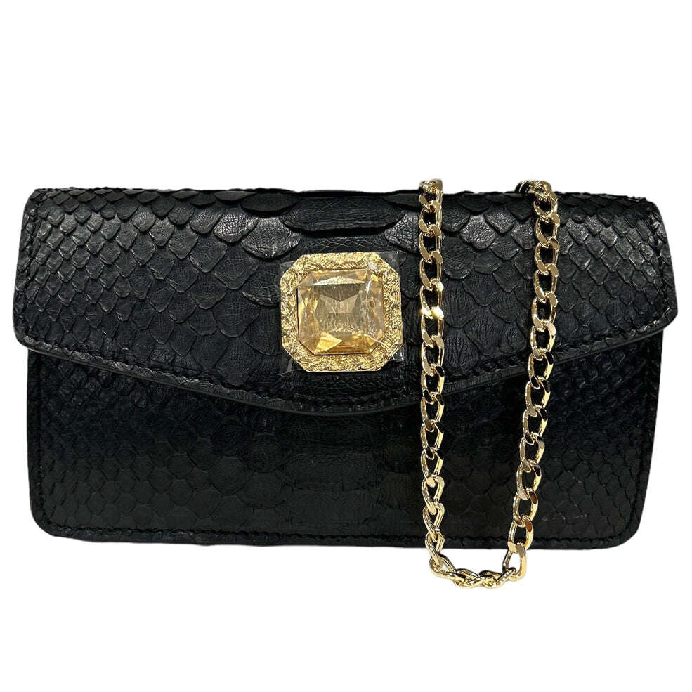 Black Hope Bag Python Swarovski and Metal Chain Biagini at Aqualta
