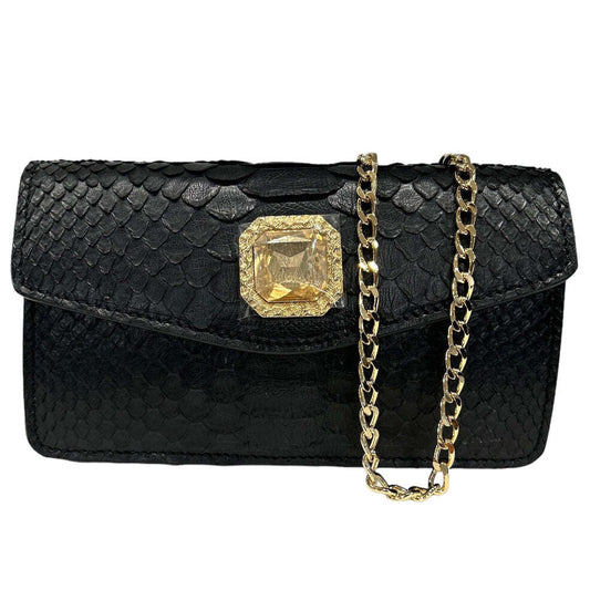 Black Hope Bag Python Swarovski and Metal Chain Biagini at Aqualta