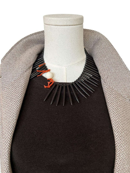 Black Howlite stone Sticks, red Coral, & withe stone Necklace - AQUALTA