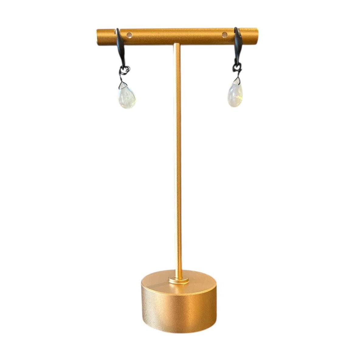 Black Metal Earrings with Teardrop Opal - AQUALTA