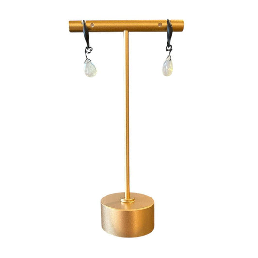 Black Metal Earrings with Teardrop Opal - AQUALTA