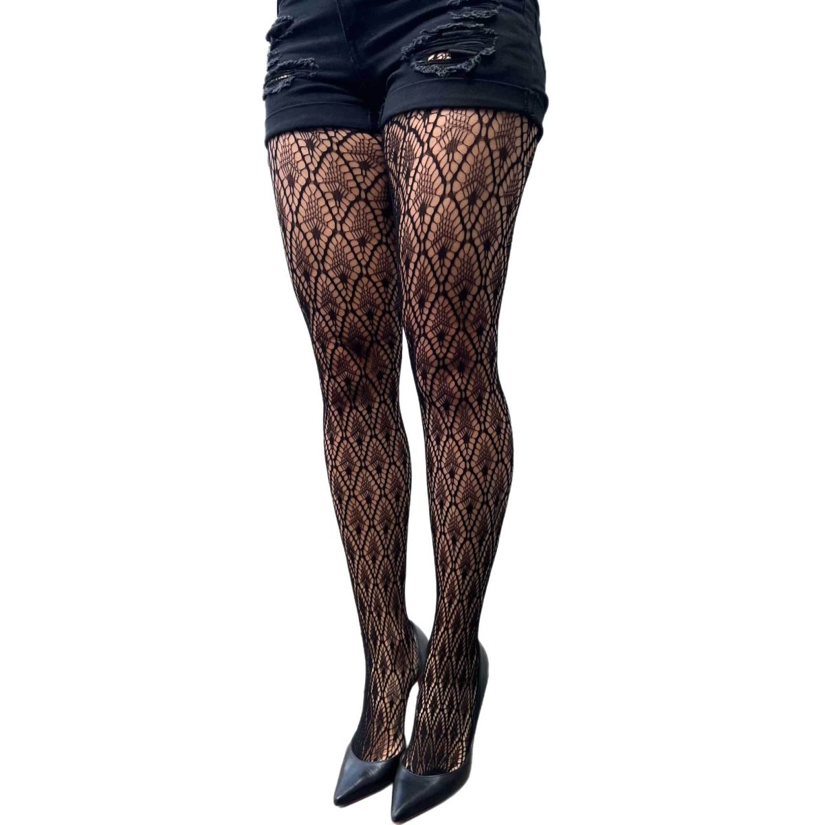 Black Net Tights Peacock Feather Malka Chic - AQUALTA