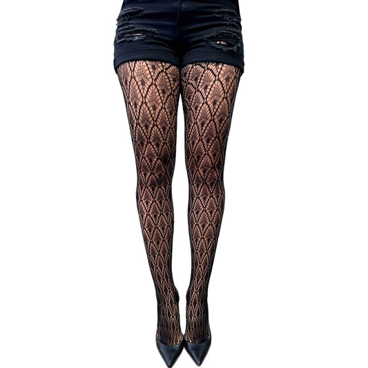 Black Peacock Feather Net Tights For Women Malka Chic