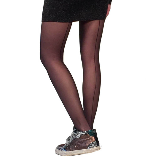 Women's Back Seamed Pantyhose, Elegant retro vintage black sheer tights 