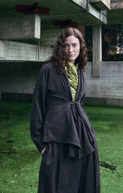 Women Wearing Blouse Jacket with Laces Chocolate Neirami slde at Aqualta