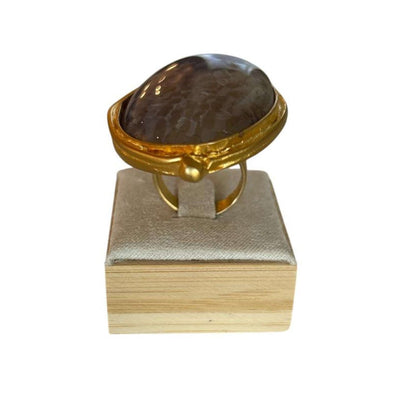 Blue Agate & Gold Vermeil Ring - AQUALTA