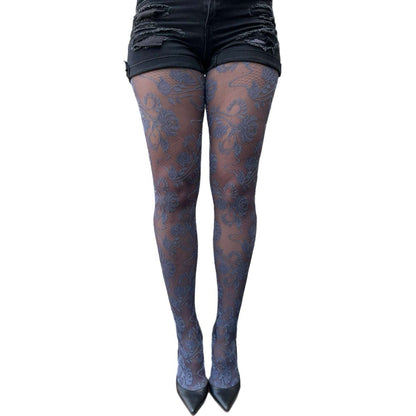 Blue Flower Lace Tights For Women - AQUALTA