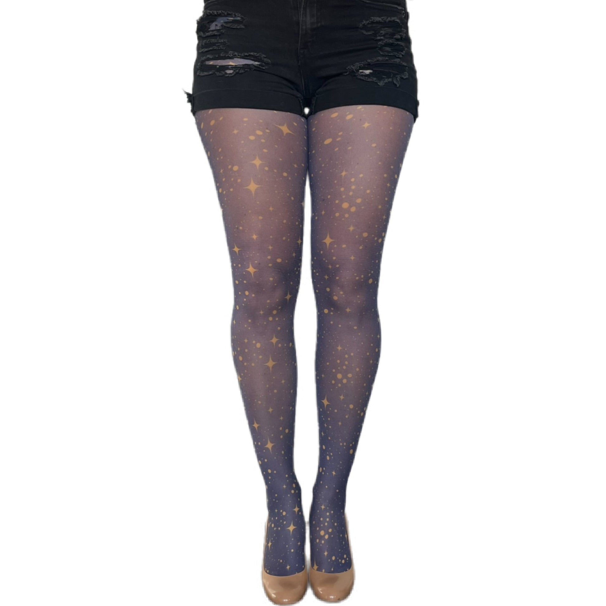 Navy patterned tights featuring gold stars – fashion tights for women