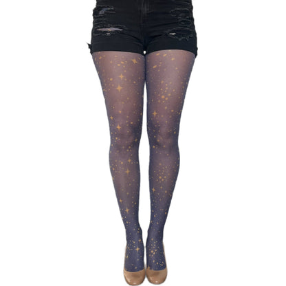 Navy patterned tights featuring gold stars – fashion tights for women