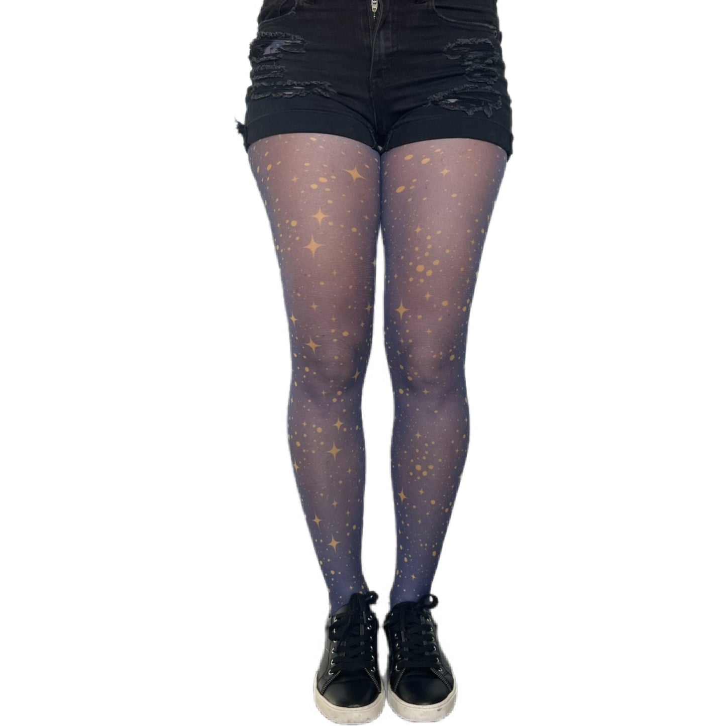 Navy gold star design tights for women , elegant patterned hosiery