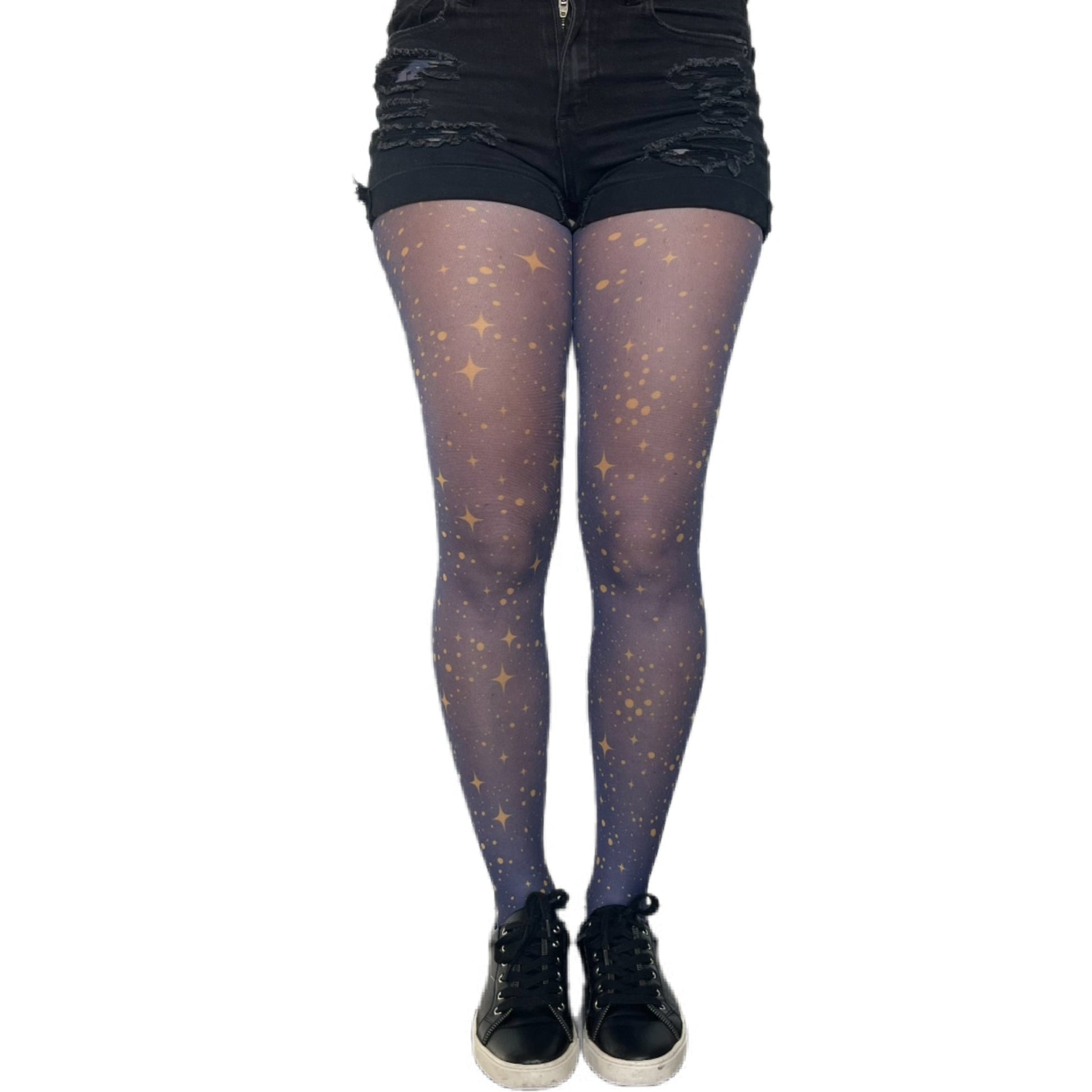 Navy gold star design tights for women , elegant patterned hosiery
