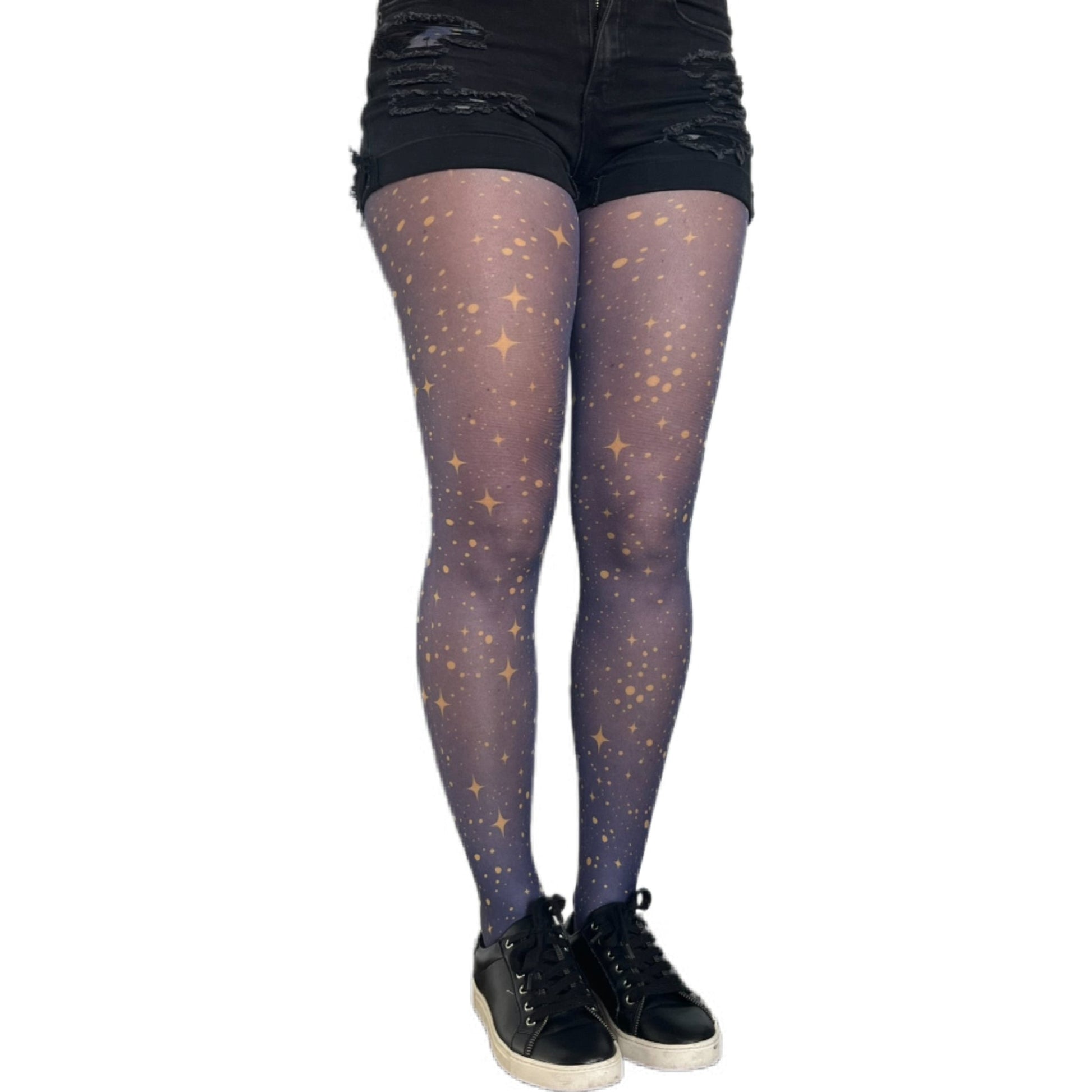 Women’s star-printed navy tights with gold accents – Aqualta fashion