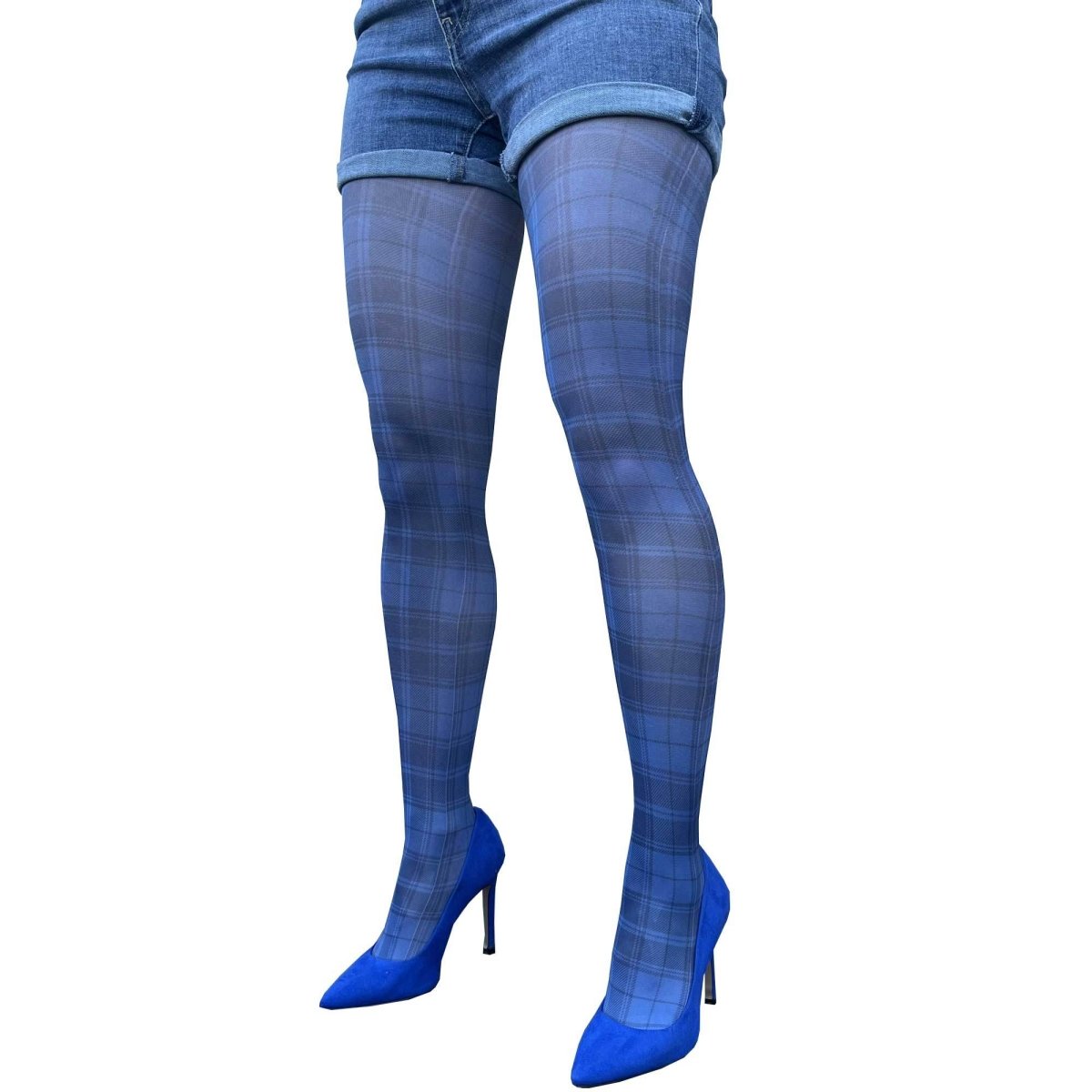 Blue Plaid Patterned Tights - AQUALTA