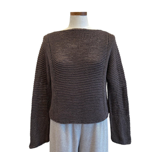 Front of Brown Knit Crop long sleeves Sweater Chiara Toffanin for women sold at Aqualta