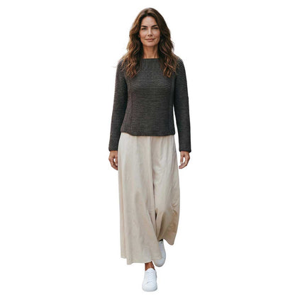 Woman wearing a Front of Brown Knit Crop long sleeves Sweater Chiara Toffanin for women sold at Aqualta