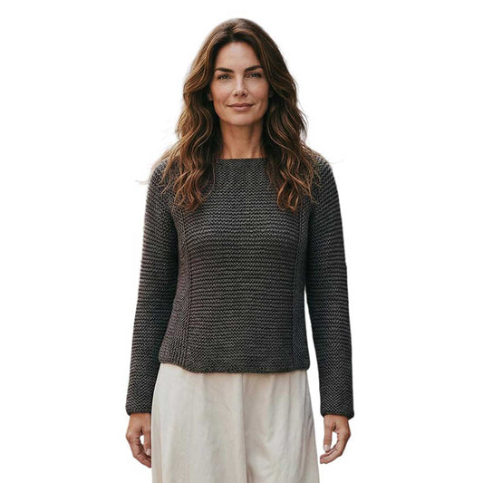 Woman wearing a Front of Brown Knit Crop long sleeves Sweater Chiara Toffanin for women sold at Aqualta 3