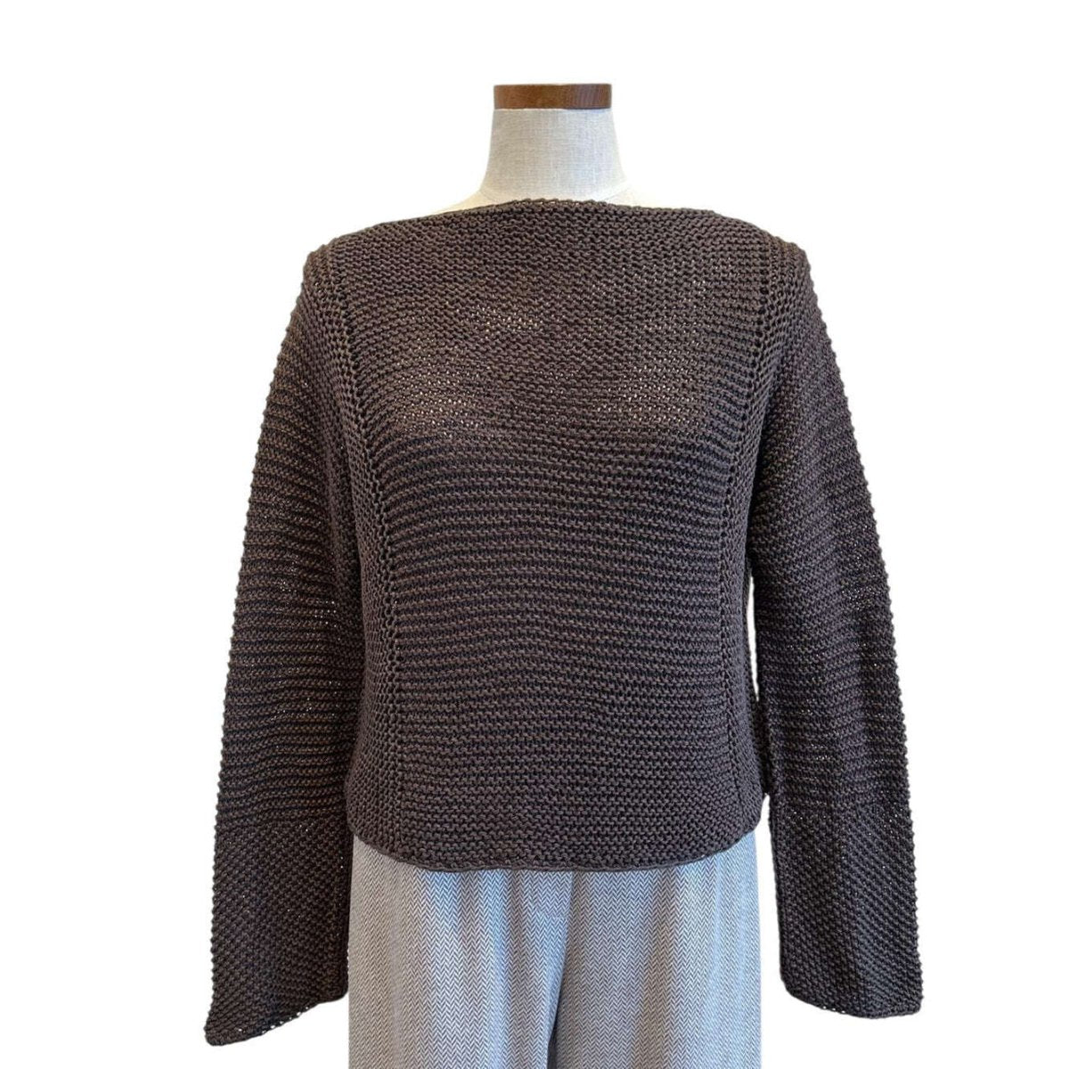 Brown Knit Crop long sleeves Sweater - AQUALTA