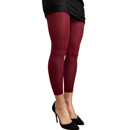 Burgundy footless opaque tights for women with soft stretch fabric and elegant everyday fashion style