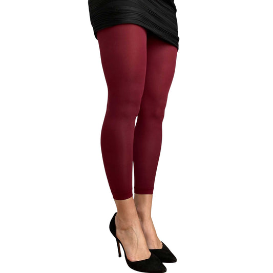Burgundy footless opaque tights for women with soft stretch fabric and elegant everyday fashion style