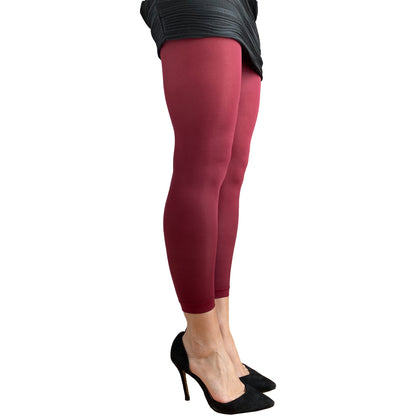 Stylish burgundy footless tights for women with smooth opaque texture and modern minimalist style