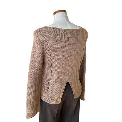 Camel Knit Crop long sleeves Sweater - AQUALTA