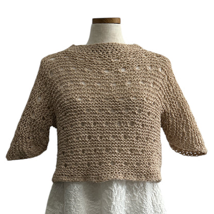Chiara Toffanin crochet knit top in beige, handmade Italian fashion sold at Aqualta