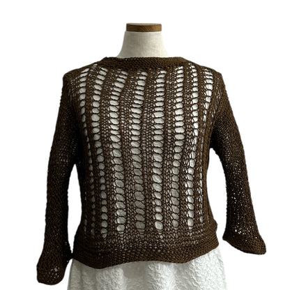 Brown open-knit sweater with vertical lacework by Chiara Toffanin, made in Italy