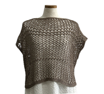 Taupe open-knit sleeveless top by Chiara Toffanin, made in Italy and sold at Aqualta