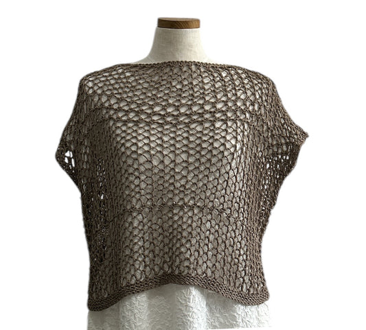 Taupe open-knit sleeveless top by Chiara Toffanin, made in Italy and sold at Aqualta
