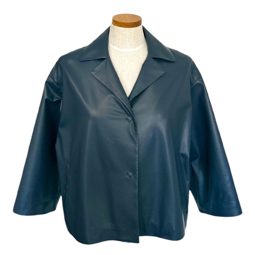 Shop For our Classic Leather Jacket Navy For Women Made in Italy At Aqualta 