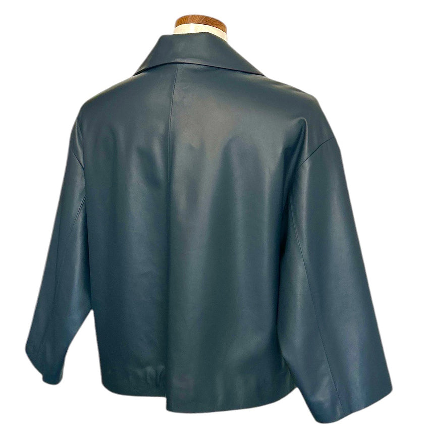 Shop For our Classic Leather Jacket Navy For Women Made in Italy At Aqualta 3