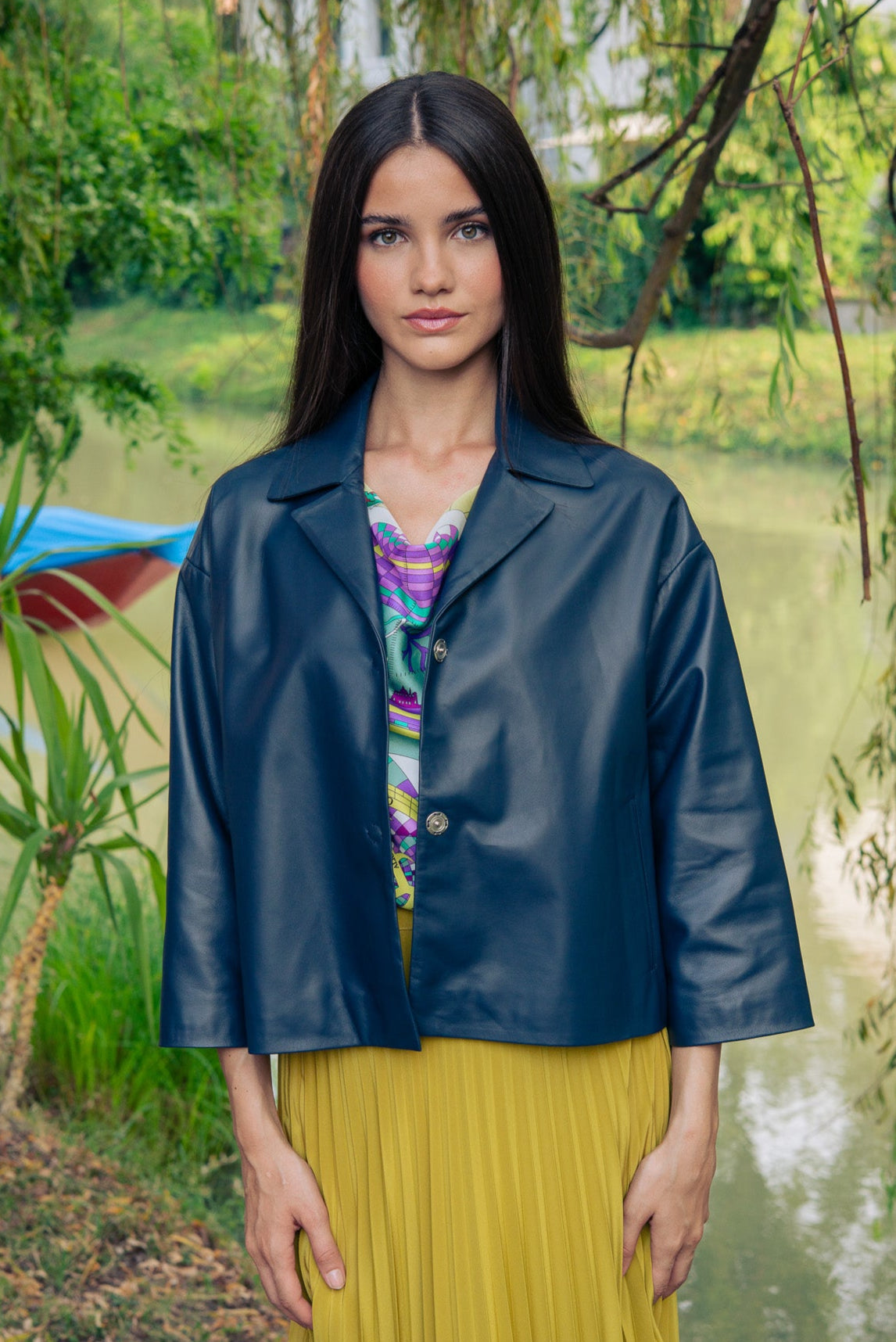 Classic Leather Jacket Navy For Women Made in Italy At Aqualta 2