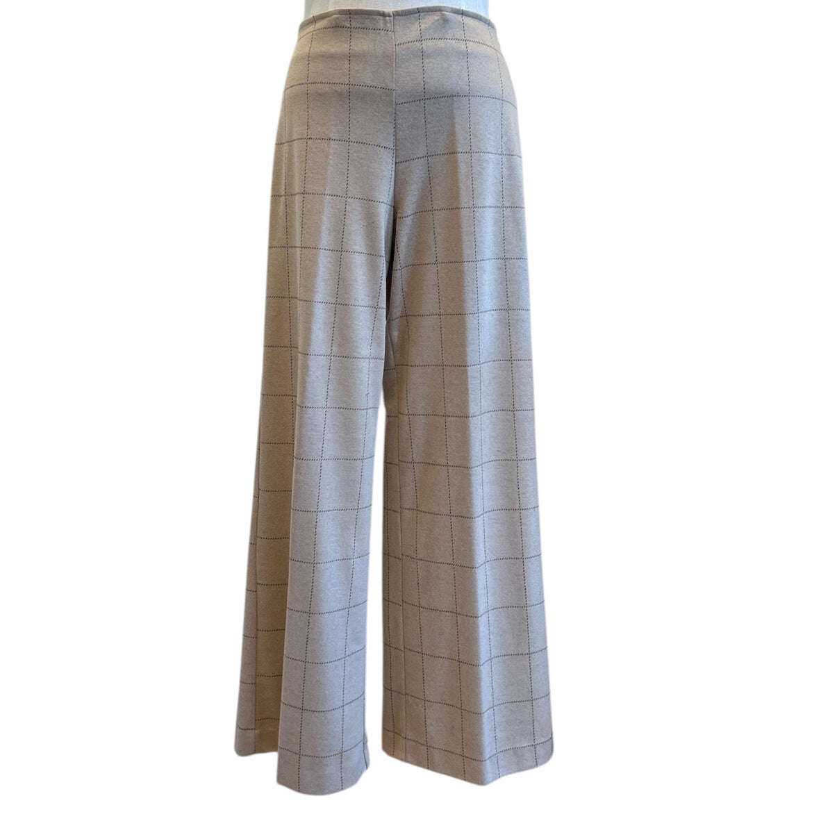 Cream Tartan Pants Palazzo side zipper Goodmatch sold at Aqualta