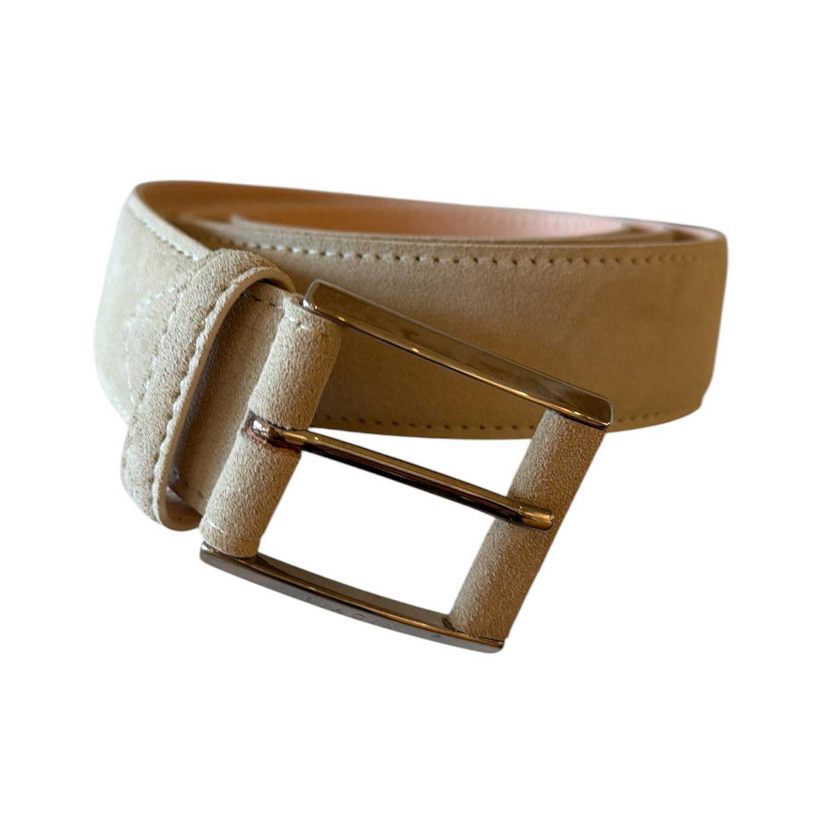 Biagini wide cream suede belt featuring a square metal buckle with leather-wrapped detailing, available at Aqualta.