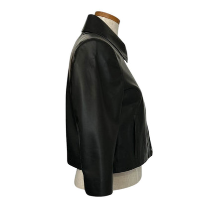 Cropped Leather Jacket with zipper Black - AQUALTA