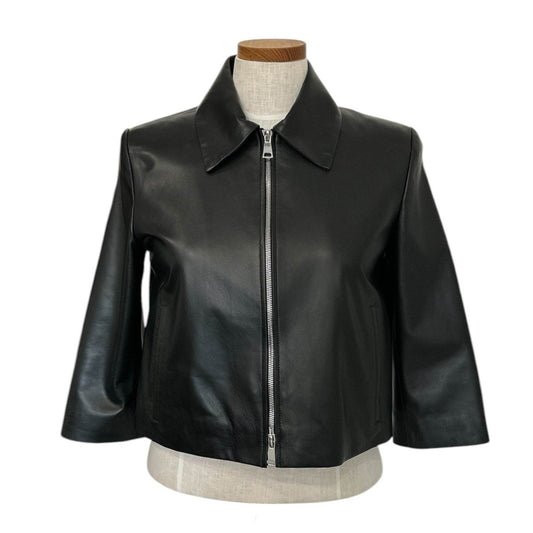 Cropped Leather Jacket with zipper Black - AQUALTA