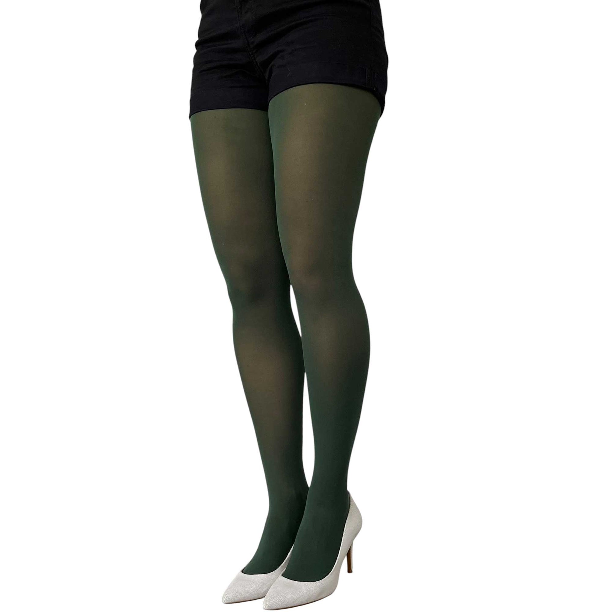 Dark green opaque tights with comfortable fit and durable stretch fabric by Malka Chic