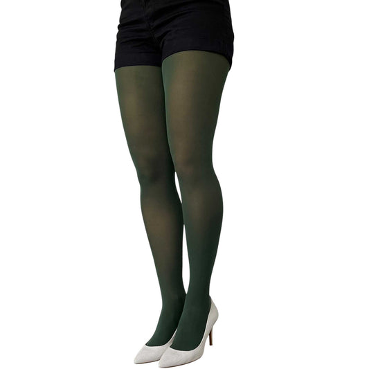 Dark green opaque tights with comfortable fit and durable stretch fabric by Malka Chic